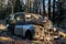 Old English car abandoned on the Swedish countryside