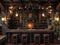 Old English pub with dark wood cozy fireplaces