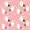 Old English Sheepdog seamless pattern background with hand drawn bones, paws and hearts. Cartoon dog  background.