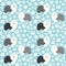 Old English Sheepdog seamless pattern background with hand drawn paws. Cute cartoon long haired dog background.