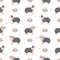 Old English sheepdog seamless pattern. Different poses, coat colors set