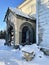 The old entrance to the Intercession Church in winter. Russia, Moscow region, Ruzsky district, village of Pokrovskoye
