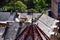 Old European apartment and house roofs in aerial view