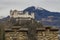 Old European castle rock medieval architecture site in autumn season moody weather