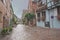 Old European cobbled street, Alsace, France