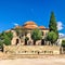 Old European stone building with tiled roof in the center of Athens, Greece