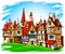 Old european town vector illustration