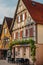 The Old Fachwerk houses in Germany. Scenic view of ancient medieval urban street architecture with half-timbered houses