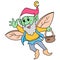 The old fairy dwarf flew home carrying an empty basket, doodle icon image kawaii