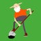 Old farmer digs a shovel ground. Color vector flat cartoon icon isolated on green