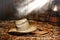 Old Farmer Hat and Ranching Rope in Antique Barn