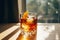 Old fashion cocktail on a wooden table. Beautiful background with bokeh