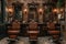 Old-fashioned barbershop interior with leather chairs and mirrors