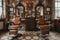 Old-fashioned barbershop interior with leather chairs and mirrors