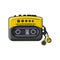Old fashioned black and yellow audio player, walkman from 90s