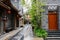 Old-fashioned Chinese buildings along street after rain