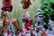 Old fashioned Christmas toys - Santa Claus, horse, dwarfs, and other figurines for sell at the gift store