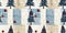 Old-Fashioned christmas tree with primitive hand sewing fabric effect banner. Cozy nostalgic homespun winter hand made