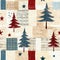 Old-Fashioned christmas tree with primitive hand sewing fabric effect. Cozy nostalgic homespun winter hand made crafts