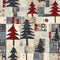 Old-Fashioned christmas tree with primitive hand sewing fabric effect. Cozy nostalgic homespun winter hand made crafts