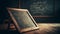 Old fashioned classroom with antique blackboard and empty wooden desk generated by AI