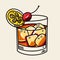 Old Fashioned cocktail. Cartoon flat vector illustration. Isolated on soft yellow background.