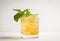 Old fashioned cocktail with lime and mint