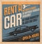 Old fashioned comics style rent a car poster design