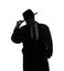 Old fashioned detective in hat on white background