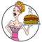 Old Fashioned Diner Waitress Serving Hamburger