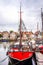 Old fashioned fishing boat in the harbor of Urk in the Netherlands