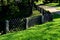 old-fashioned garden fencing. stone posts with mortise directly