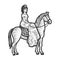 Old fashioned girl riding horse sketch raster