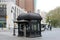 Old-fashioned kiosk of the elevator access to the Borough Hall Station of NYC Subway, Brooklyn, NY, USA