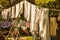 Old-fashioned laundry, drying on the clothesline in Enkhuizen, the Netherlands