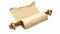 Old fashioned paper scroll with an open parchment and wooden handle. Papyrus roll with an aged weathered historical