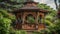 Old fashioned pavilion in formal garden surrounded by nature spirituality