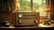 Old fashioned radio on wooden table, playing nostalgic memories outdoors generated by AI