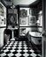Old fashioned retro bathroom in black and white.