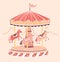 Old-fashioned style carousel, roundabout or merry-go-round with horses. Amusement ride for children`s entertainment