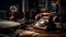 Old fashioned telephone on wooden table, a nostalgic antique still life generated by AI