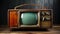 An old fashioned television sitting on top of a wooden table. Generative AI image.