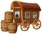 Old-fashioned wagon with wooden barrels