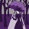 Old-fashioned woman with a parasol walking through the park in violet shades