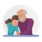 Old father supporting sad daughter flat vector illustration. Mental disorder, psychotherapy concept. Dad consolation sad