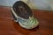 Old fencing mask on a table in a lyceum