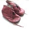 Old first children`s red leather old boots 1961