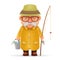 Old Fisherman Grandfather 3d Realistic Cartoon Character Design Isolated Vector Illustration