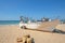 Old fishers boat on the beach in Armacao de Pera in the Algarve Portugal