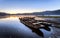 Old fishing boat parks on a lake in Bali Indonesia